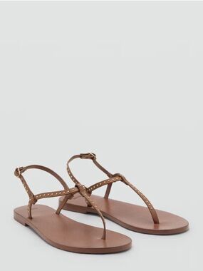 Mango Leather Mini Stud T-Strap Sandals